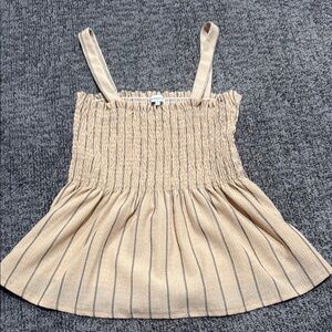 Beige Striped Smocked Tank Top